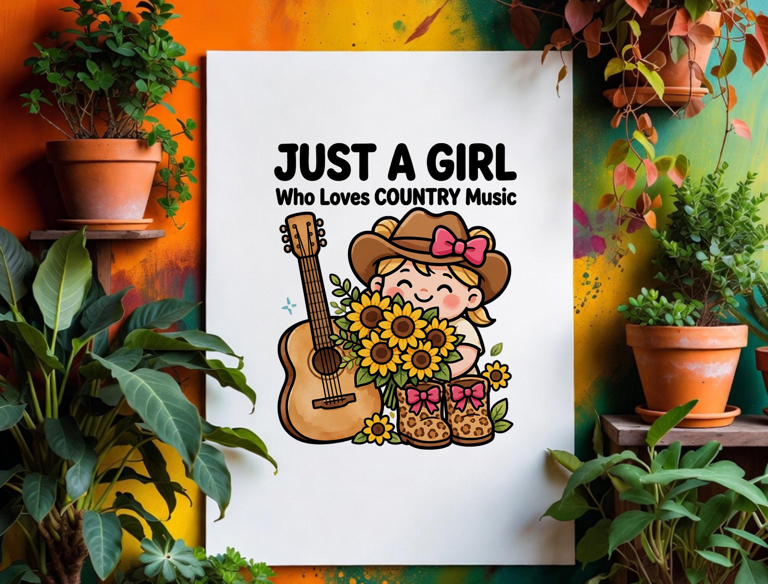 Girl Who Loves Country Music PNG: Sunflower Guitar, Cowgirl Vibe