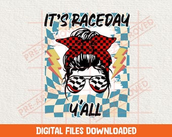 Het is racedag PNG: Dirt Track Racing, geblokte vlag, raceauto-afbeelding (digitale download)