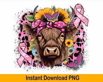 Save the Udders Highland Cow PNG: Breast Cancer Awareness (Digital Download)