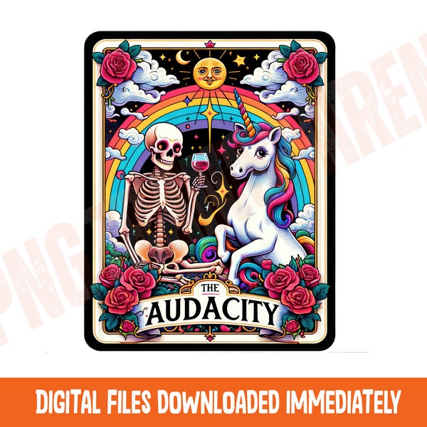 Funny Tarot Card PNG, Sarcastic Skeleton Sublimation Design, Cool Popular Trendy Colorful Unicorn