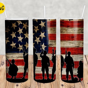 Patriotic American Soldier for Straight Tapered Tumbler PNG 20oz Skinny Tumbler Sublimation Designs, File Digital Download