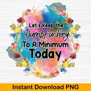 Let’s Keep Dumbfuckery To A Minimum Today PNG, sublimation png INSTANT DOWNLOAD
