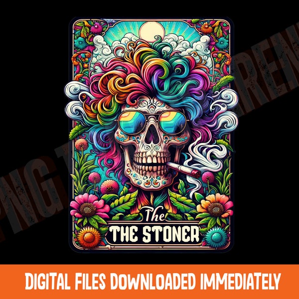 The Stoner Skeleton Tarot Card png, Tarot png, Colorful Witchy Weed Pot Smoker png, Funny 420 Cannabis Sublimation Design