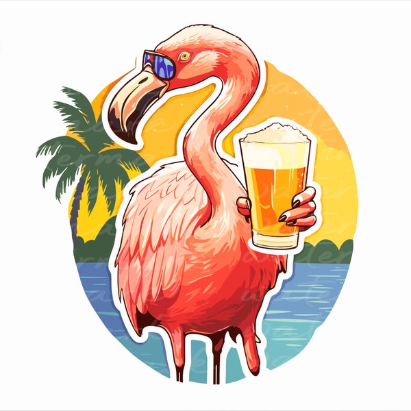 Flamingo Drinking Beer png, Summer png, Funny Beer Lover png, flamingo gifts, Women beer png