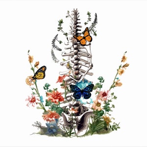 Spine Flowers Png, Rose Spine Png, Bones Flower png, Floral Spine Sublimation Design, Skull Flowers vintage Design png