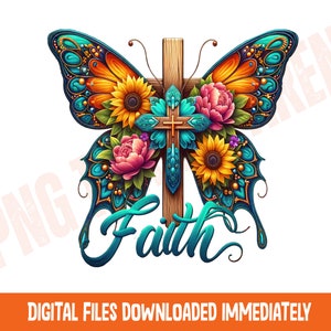 Faith Butterfly Cross PNG: Floral Christian Design (Digital Download)