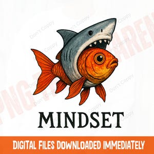 État d'esprit png, poisson rouge requin png, poisson drôle png, png motivant, conception par sublimation, voir grand png, état d'esprit positif
