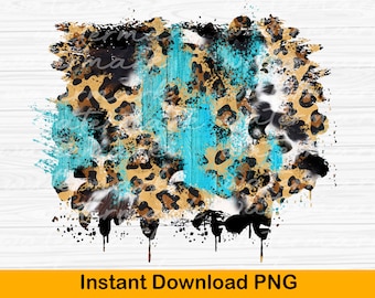 Western Brushstroke PNG: Leopard Turquoise, Cowhide Backsplash Design (Digital Download)