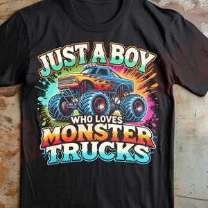 Retro Monster Truck Clipart PNG | Just a Boy Quote Design | Colorful Digital Art for Kids | DIY Sublimation Download