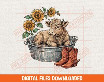Highland Cow Png Western Cow Png Cowboy Boot Png Country Girl Png Farm Animal Digital Download