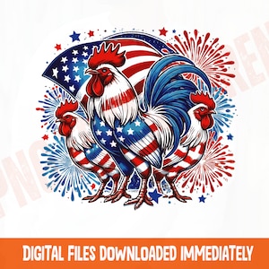Patriotic USA Chicken PNG, Retro American 4th of July Design, Independence Day Chicken PNG, Quirky Patriotic Chicken png