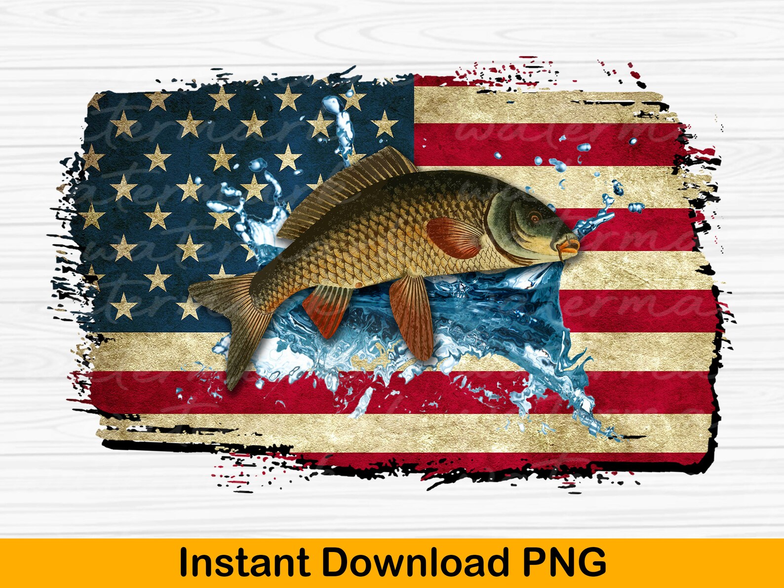 Fishing Sublimation Designs Downloads Fish American Flag Png Etsy