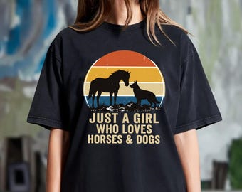 Girl Who Loves Horses and Dogs PNG: Animal Lover Design