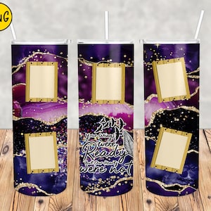 20 oz Wings Were Ready Tumbler Sublimation Design, 20 oz Skinny Tumbler Memorial Pink Milkyway with photo Frames Digital Download PNG