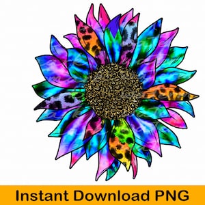 Sunflower Tie Dye Leopard PNG, Tie Dye Sunflower Design Png, Tie Dye Sunflower Sublimation, Colorful Rainbow Sunflower PNG download