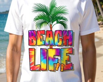 Beach Life PNG, Tie-Dye Sublimation Design (Digital Download)