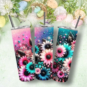 Sunflower Leopard Tumbler Wrap: Glitter 20oz Skinny Design (PNG)