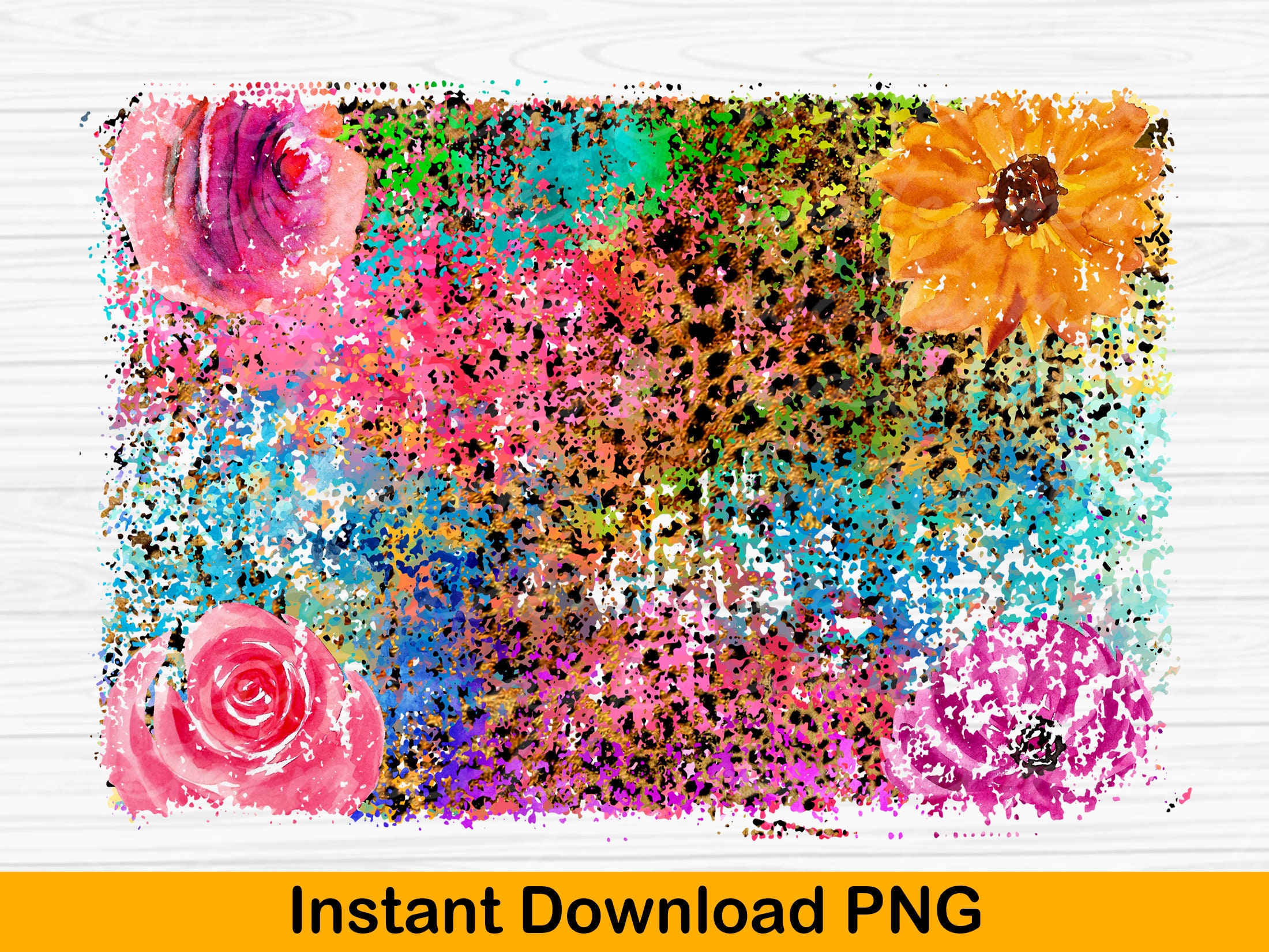 Flowers sublimation background png Leopard Flowers | Etsy