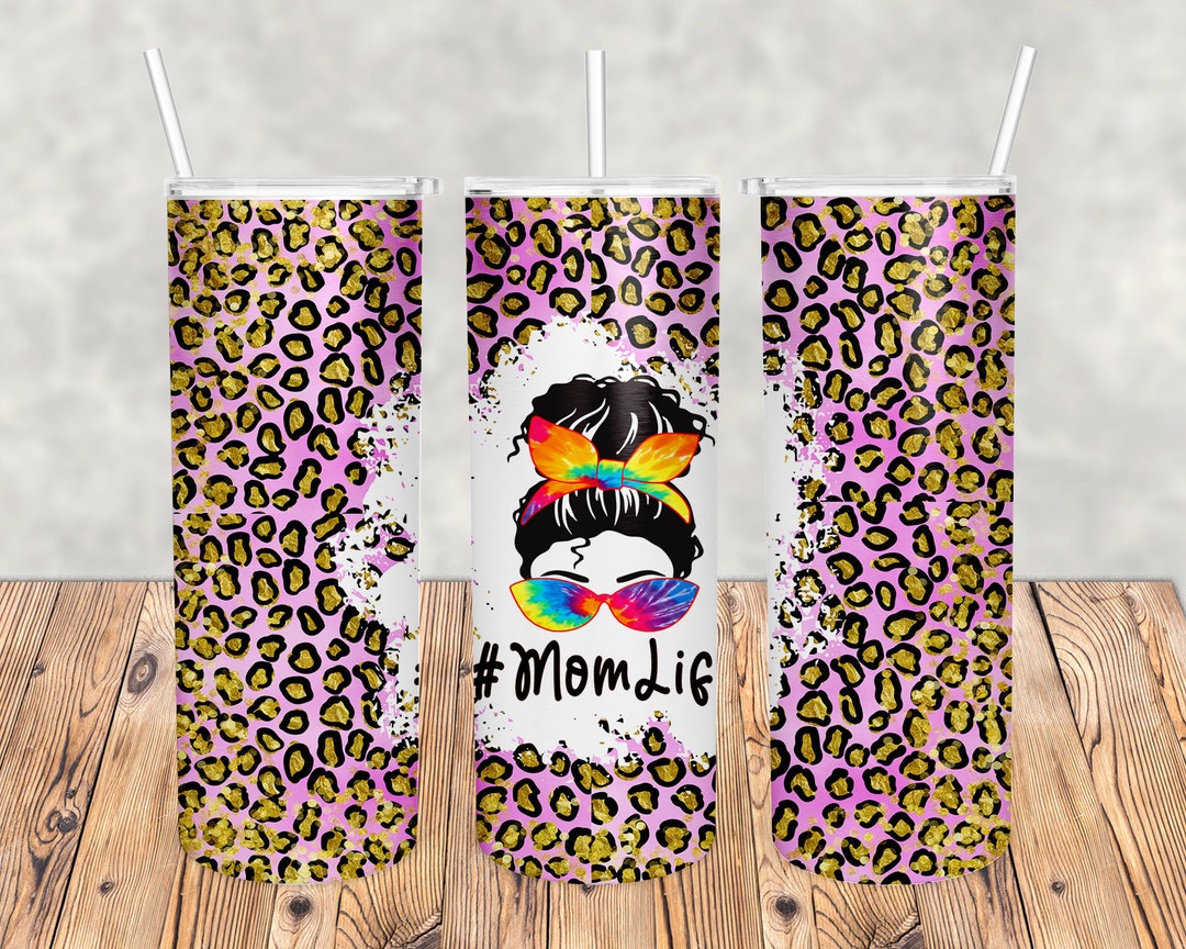 20oz Skinny Tumbler Mom Life Leopard Print Png, Mom Bun Hair ...
