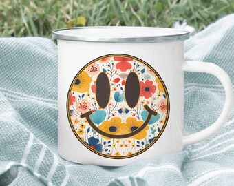 Retro Floral Smile Face PNG: 70s Groovy Design (Digital Download)