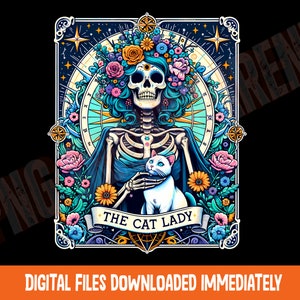 La carte de tarot dame chat png, conception de sublimation de chat squelette femme drôle de chat, tarot tête de mort amoureux des chats png, chat d'Halloween png, chat gothique