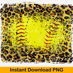 Diseño PNG de fondo de softbol, marco de salpicaduras de softbol desgastado de leopardo, diseño de softbol png
