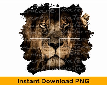 Lion Of Judah png Christian Cross png Faith Based Jesus Lion Distressed Grunge Digital Download