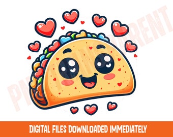 Cute Taco Love Hearts png, Happy Food png, Cute Taco Sublimation Design, Mexican png download, Kawaii Taco png, Foodie Gift