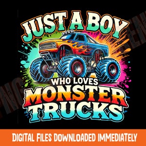 Boys Monster Truck Shirt Design | Vibrant PNG for Sublimation | Big Tire Truck Digital Art | Kid’s Birthday Printable