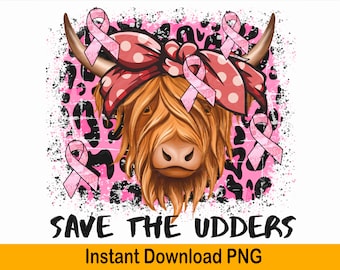 Breast Cancer Awareness Highland Cow PNG (Digital Download)