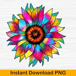Tie Dye Sunflower Sublimation Design: Colorful PNG File (Digital Download)