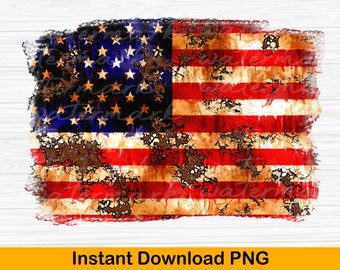 Distressed American Flag PNG: Rustic Shabby Sublimation Design (Digital Download)