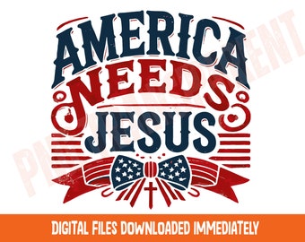 Estados Unidos necesita a Jesús PNG: Diseño de coqueta lazo en acuarela (Descarga digital)
