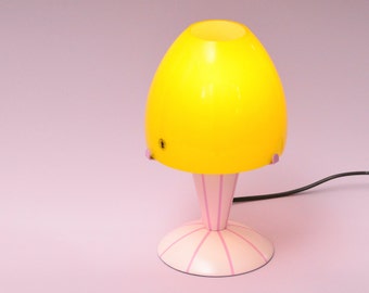Vintage handpainted yellow and pink discontinued Ikea lamp, model Sextett