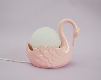 Vintage pink ceramic swan lamp