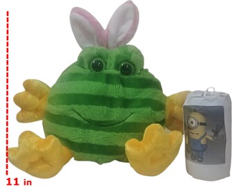 Plush Toys: 11" Striped Green Bunny-Dan Dee co.