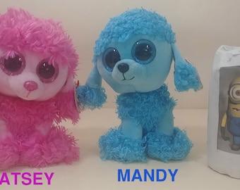 Ty Beanie Boos The 2 POODLE Dogs PATSY and MANDY the Pink and Blue 6 New with Swing Tags