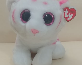 Ty Beanie Boos Tabor the 10&quot; Bengal Tiger Plush , Pink White Striped Glitter Eyes /New with Tag