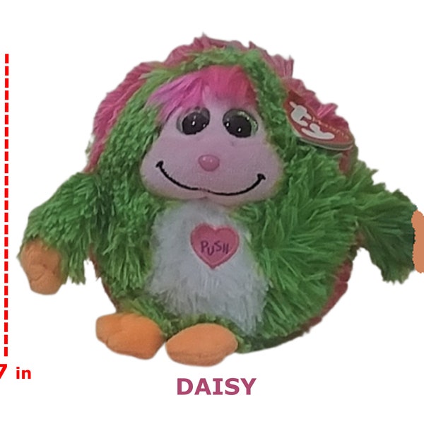 Ty Plush: Ty Monstaz 7" Green DAISY -with Sound and Swing Tag.