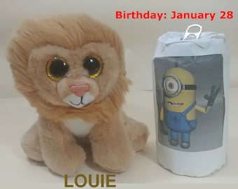 Ty Beanie Boos: The 6&quot; LOUIE The Lion Plush Stuffed Animal with Gold Glitter Eyes- New with Swing Tag.
