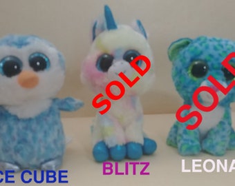 6" TY Beanie Boos Glitter Eyes-without Swing Tag ,One of the Three(Ice Cube the Penguin,BLITZ the Unicorn ,Leona the Leopard).