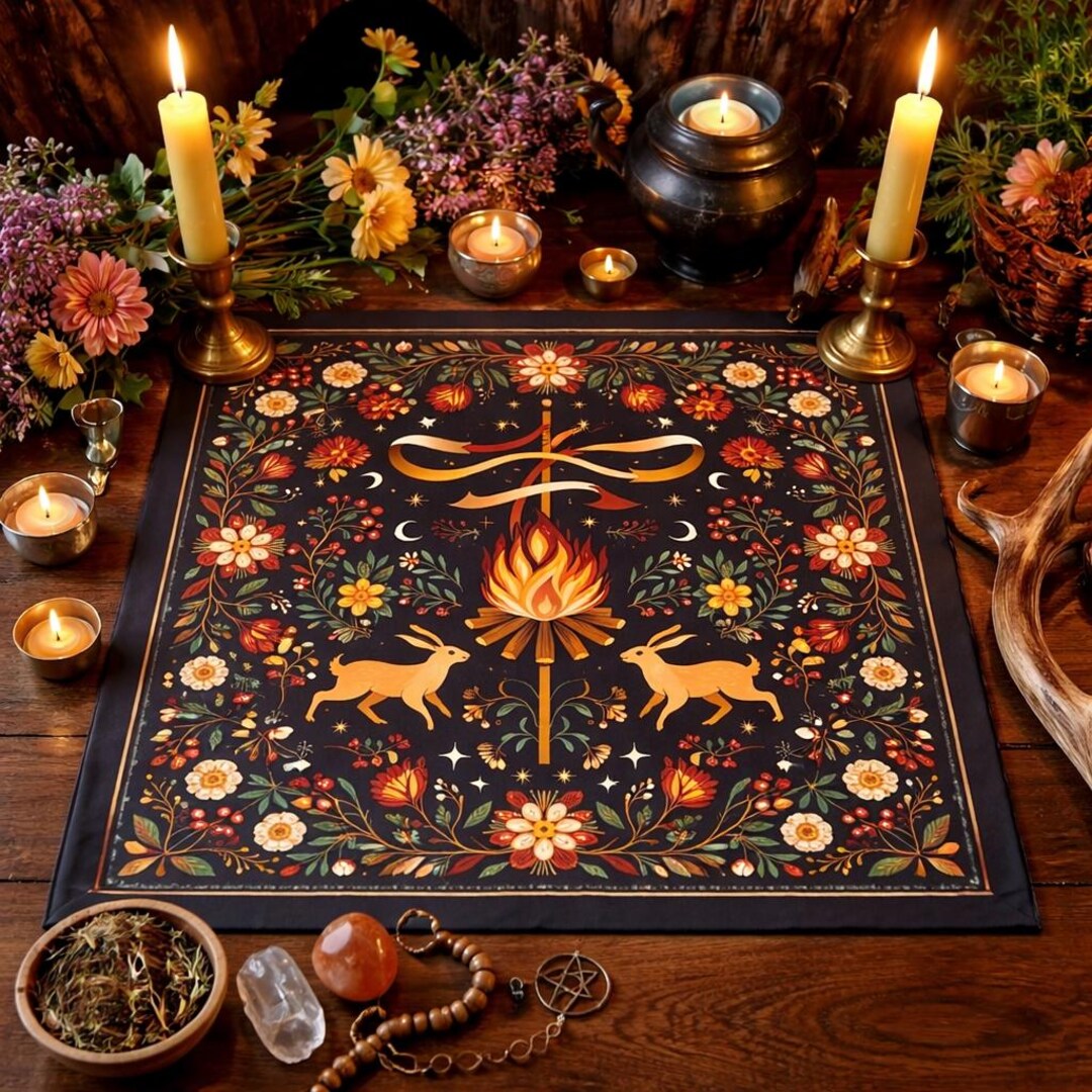 Pagan Fertility Rituals Beltane Altar Cloth | Maypole Fire Ritual Design, Pagan Fertility Decor ...