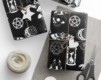 Gothic Oddity Wrapping Paper with Mystic Cottagecore Design - Alternative Christmas Gift Wrap for Witchy, Vintage or Dark Holiday Aesthetic