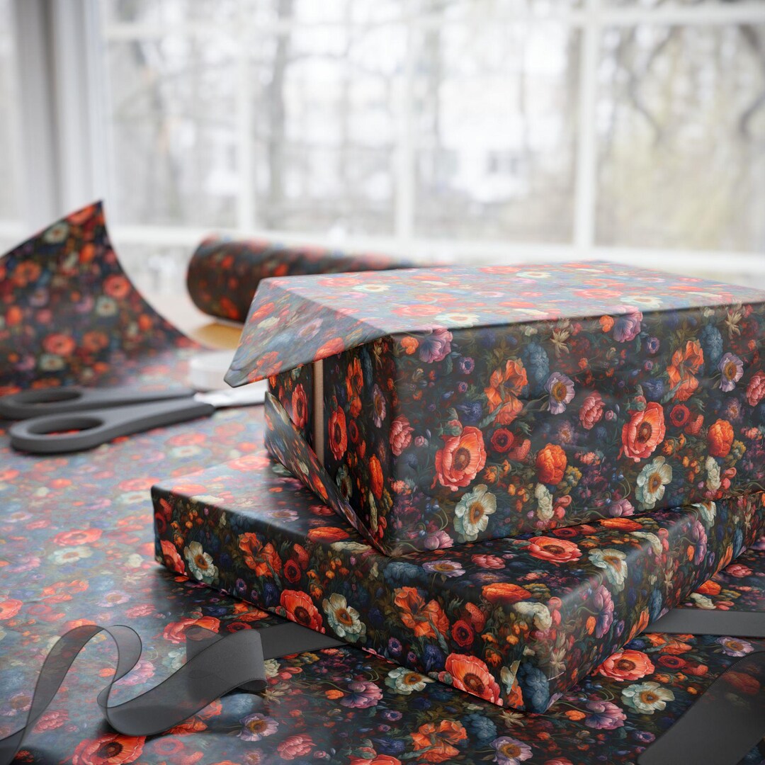 Dark Floral Wrapping Paper for Gifts and Crafts, Dark Academia ...