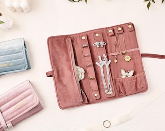 Samt Schmuckrolle, Schmuckrolle, Reiseschmuckrolle, Brautpartygeschenke, Hochzeitsgeschenke, Geburtstagsgeschenk, Brautjungfer Vorschlag, Schmuckrolle