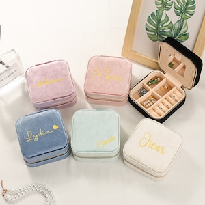 Portagioielli da viaggio in velluto con nome personalizzato, regalo per la festa della mamma, regalo per damigella d'onore, regali di nozze per damigelle d'onore, portagioielli da viaggio, scatola portaoggetti per gioielli
