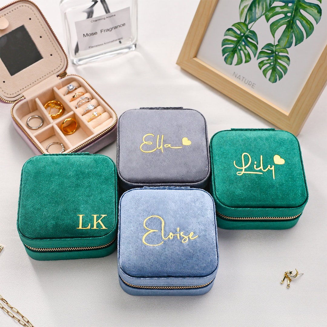 Custom Name Velvet Jewelry Box Personalized Gifts for Her Travel Jewelry Case Gift for Wife