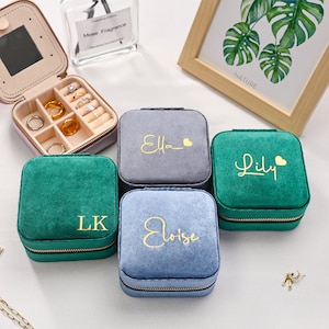Aangepaste naam fluwelen juwelendoos | Gepersonaliseerde cadeaus voor haar | Sieradendoosje voor reizen | Cadeau voor vrouw | Cadeaus voor vrouwen | Verjaardag cadeaus