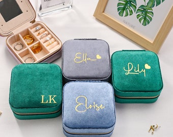 Custom Name Velvet Jewelry Box | Personalized Gifts for Her | Travel Jewelry Case | Gift for Wife | Gifts for Women | Birthday Gifts