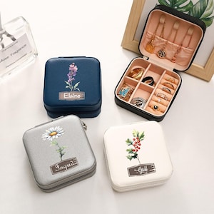 Joyero de cuero personalizado con nombre, joyero con nombre personalizado, estuche para joyas, regalos para mujeres, regalos para damas de honor, regalos de cumpleaños